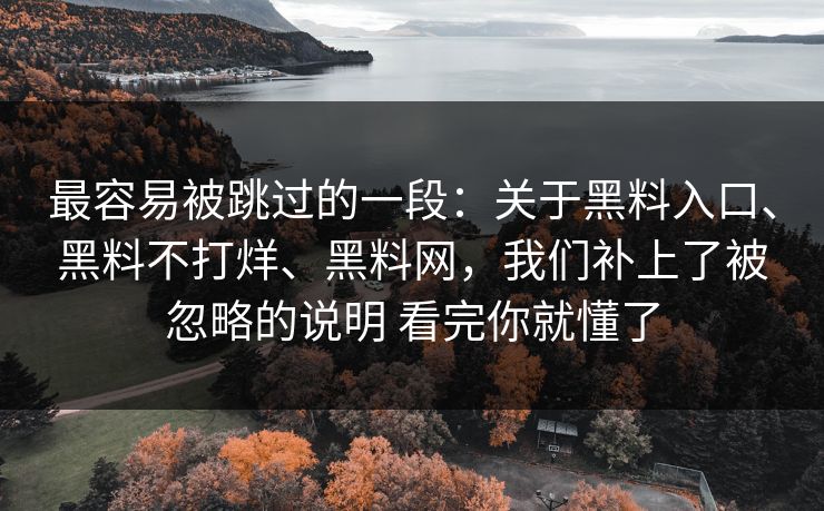 最容易被跳过的一段：关于黑料入口、黑料不打烊、黑料网，我们补上了被忽略的说明 看完你就懂了
