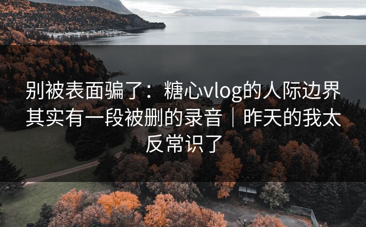 别被表面骗了：糖心vlog的人际边界其实有一段被删的录音｜昨天的我太反常识了