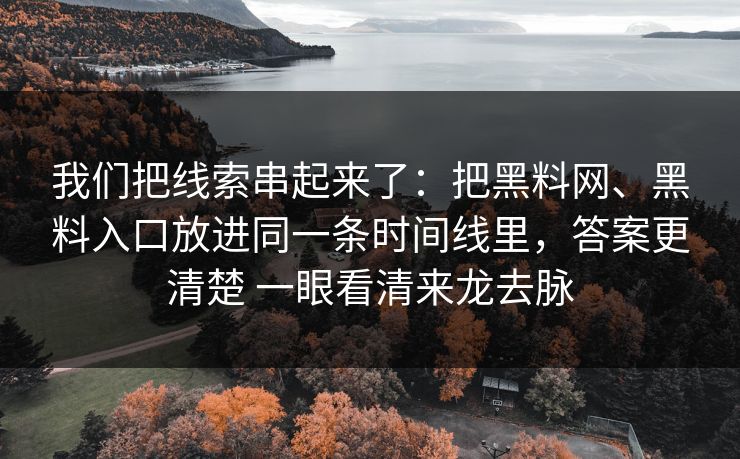 我们把线索串起来了：把<strong>黑料网</strong>、黑料入口放进同一条时间线里，答案更清楚 一眼看清来龙去脉