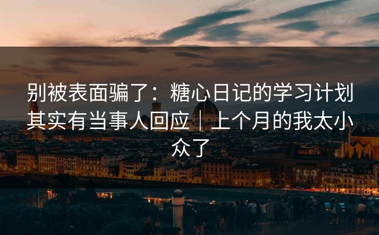 别被表面骗了：糖心日记的学习计划其实有当事人回应｜上个月的我太小众了