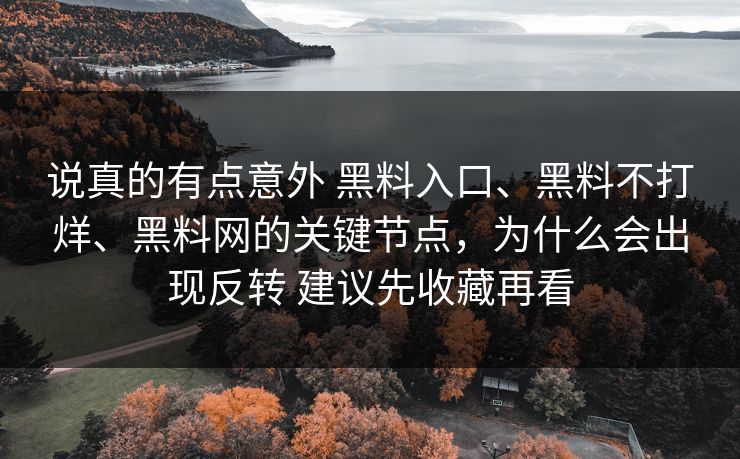 说真的有点意外 黑料入口、黑料不打烊、黑料网的关键节点，为什么会出现反转 建议先收藏再看