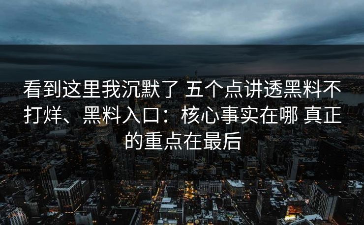 看到这里我沉默了 五个点讲透黑料不打烊、黑料入口：核心事实在哪 真正的重点在最后