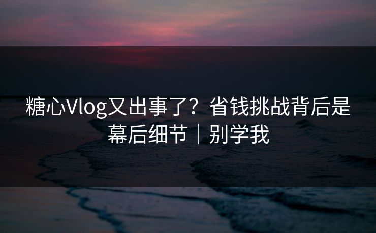 糖心Vlog又出事了？省钱挑战背后是幕后细节｜别学我