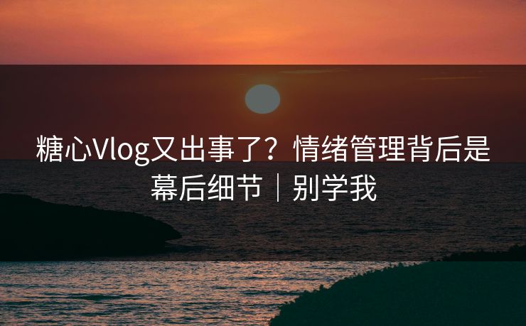 糖心Vlog又出事了？情绪管理背后是幕后细节｜别学我